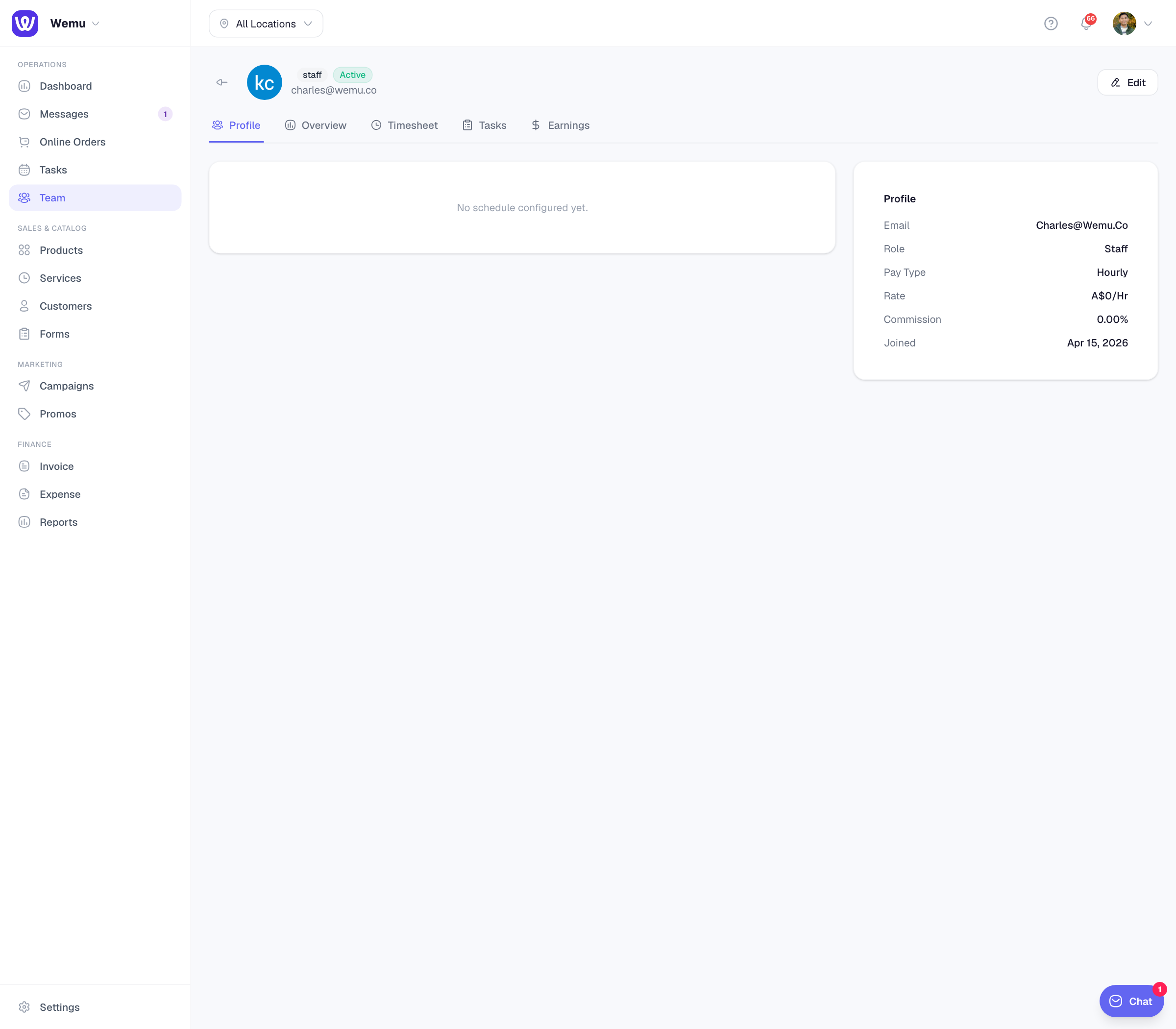 The team member profile showing branch assignment checkboxes