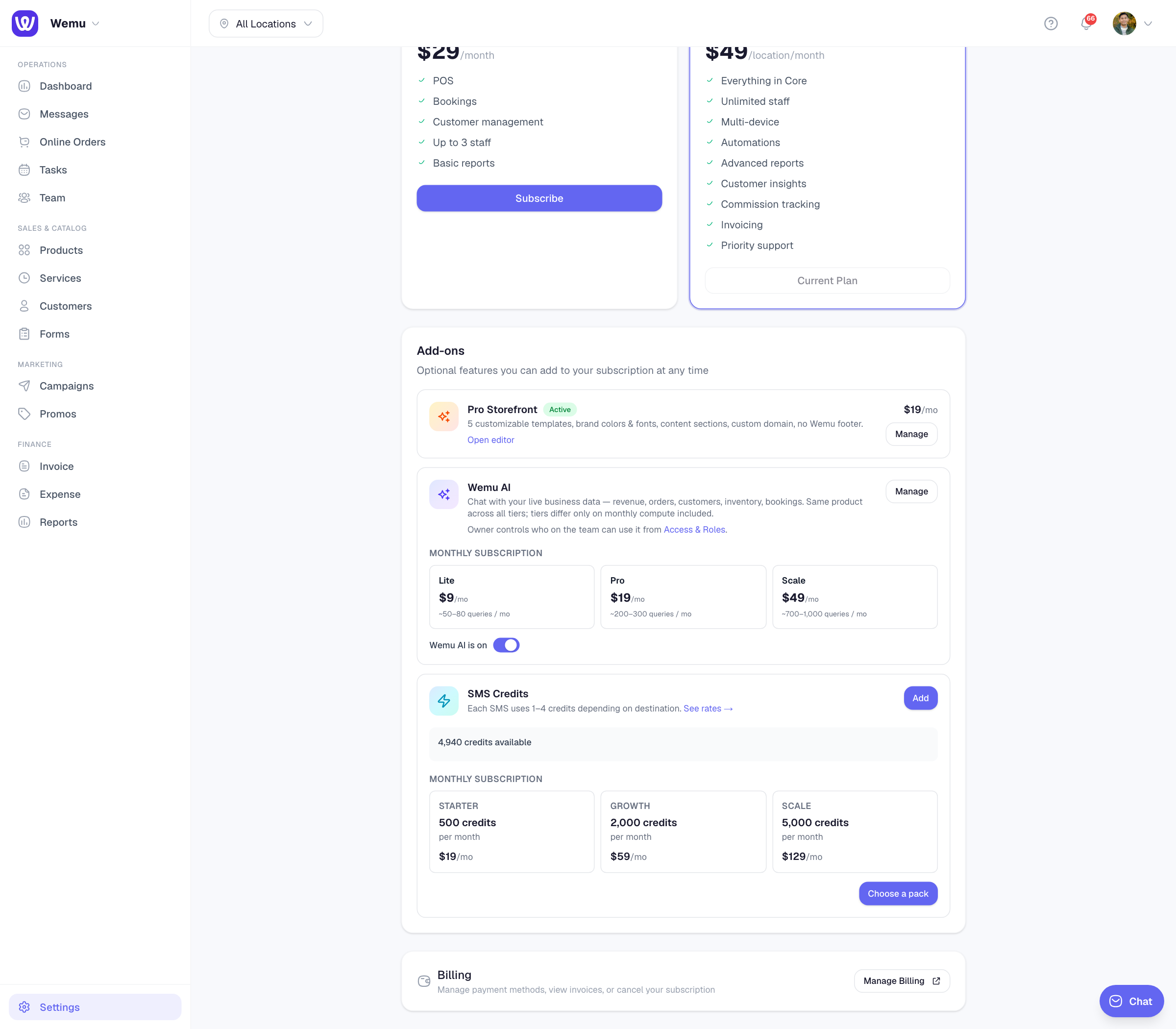 Settings → Subscription — Update Payment Method opens Stripe's secure card form