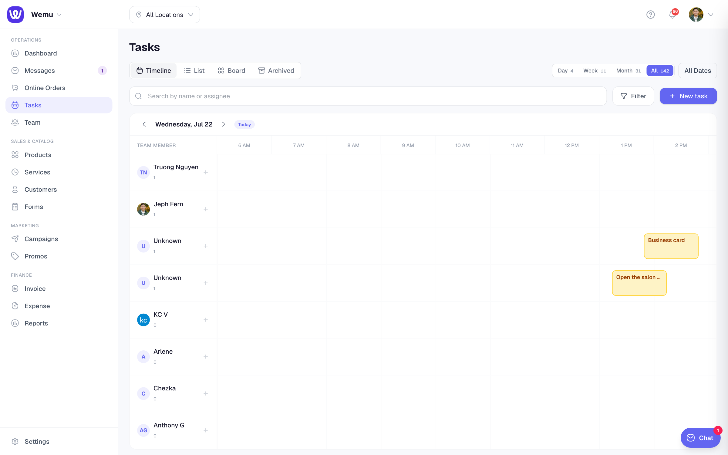A task card with a small "1" purple pill next to the title and a regular MessageCircle badge in the footer showing total comments